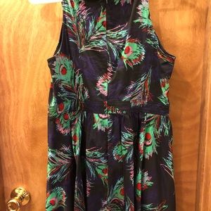 Peacock print, short A-line dress